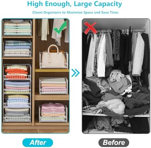Hongtamoya 4-Tier Sliding Closet Organizers and Storage Shelves, Stackable Closet Shelf Organizer Basket Bins, Drawer Shelf Storage Container for Wardrobe Cupboard Kitchen Bathroom Office, White - Image 7