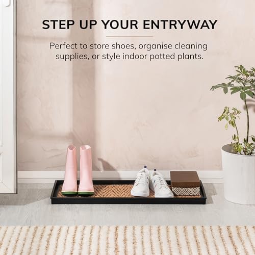Anji Mountain Heavy Duty Waterproof Rubber Shoe Storage Mat Organizer/Boot Storage Tray Multi Use for Entryway with Coir, Tan and Black Insert, Fits 3 Pair (34.5" Wide) - Image 2