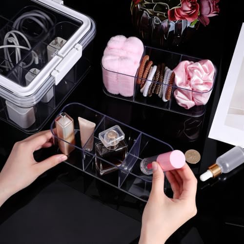 Large Cable Storage Box with Lid Clear Power Cords Organizer 4 Adjustable Dividers Case Desktop Cable Management Box for Home Office Phone Charger Art Crafts Stationery (White) - Image 4