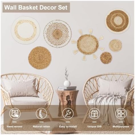 Boho Wall Art Decor Woven Basket Seagrass Hanging Farmhouse Room Set - Image 2