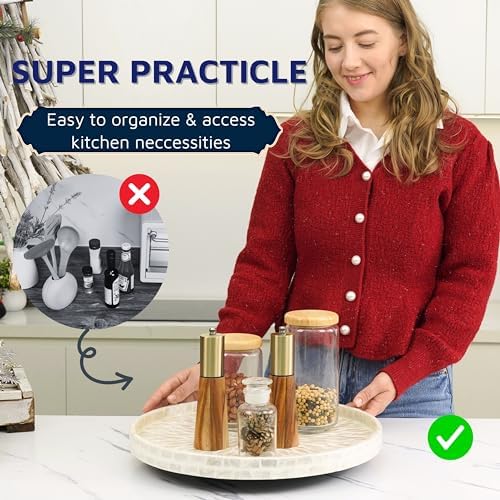 Mother of Pearl Turntable Organizer - Table & Countertop, Cabinet & Pantry Lazy Susan (12.5 in) - Image 7
