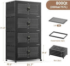 BROVIEW 800Qt Extra Large Stackable Storage Bins with Lid, Closet Organizer Collapsible Drawer Boxes with Wheels, Folding Plastic Cabinet Containers for Home Kitchen Room Organization, 4Pack Black - Image 2
