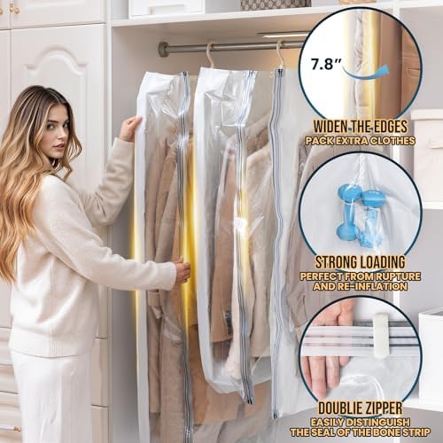 TAILI Hanging Vacuum Storage Bags for Clothes Space Saver 6 Combo Cream - Image 3