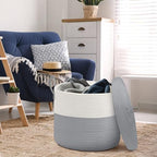 18" X 14" Large Wicker Basket with Lid, Blanket Basket Living Room, Woven Cotton Rope Storage Bin, Kids Dog Toy Storage Bin Box, Tall Laundry Hamper, Blankets Pillows Organizer Holder - Image 6