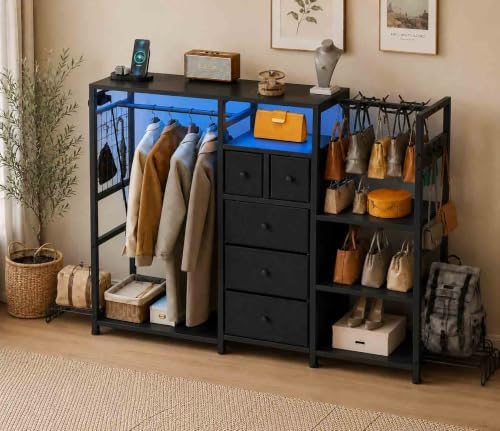 YOSHOOT 55" Dresser with Hanging Rack & Purse Organizer, Closet Dresser by YOSHOOT