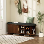 DHH 2-Tier Storage Bench,Wide Shoe Bench with Thickened Padded Seat Cushion, Mid Century Modern Fluted Sliding Door and Adjustable Shelf, for Entryway, Living Room, Bedroom (Walnut, 51.2”) by DHHFurnitureBuyNow