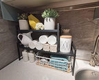 Expandable Cabinet Shelf 10.6"D Adjustable Countertop Riser Rack Black - Image 2