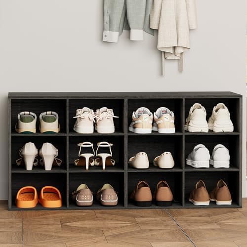 Aenuert 12-Cubby Shoe Rack, 3-Tier Wood Shoe Organizer, Multifunctional Shoe Organizer Bench for Entryway, Mudroom, Hallway, Closet,36.22 * 11.81 * 17.72 Inch,Black by Aenuert