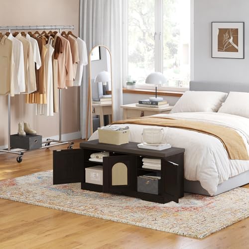 DINZI LVJ Shoe Storage Bench with Cushion, Door, Espresso Oak 39.4"LX17.7"H - Image 6