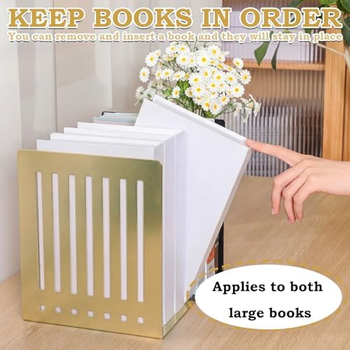 4 Pcs 10 Inch Heavy Duty Bookends Non-Skid Base, Gold - Image 4