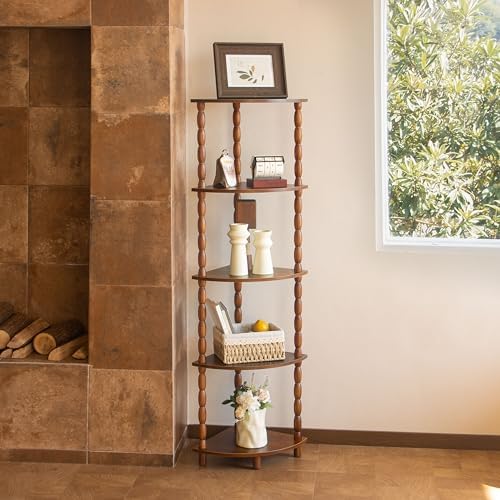MaxSmeo Corner Shelf, 5-Tier Corner Bookshelf for Small Spaces, Stylish Corner Storage Display Shelves for Bedroom, Bathroom, Kitchen, Living Room (Rustic Brown) - Image 2