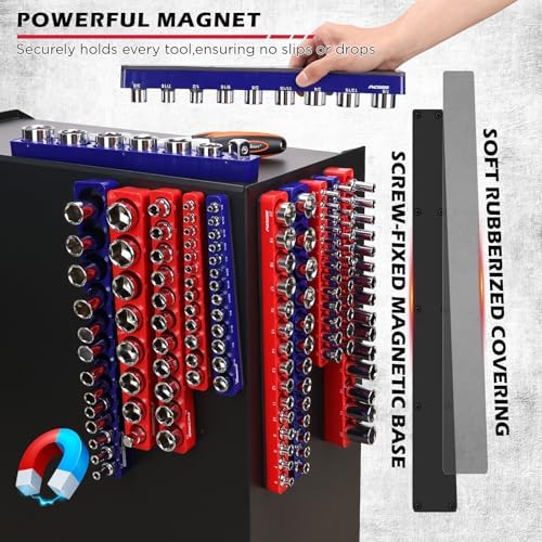 SEDY 12-Piece 1/4" 3/8" 1/2"-Drive SAE & Metric Magnetic Socket Organizer Set (Holds 143 Sockets) -Detachable Tool Tray with 5mm Magnetic Base for Garage/Home(Sockets Not Included) - Image 4