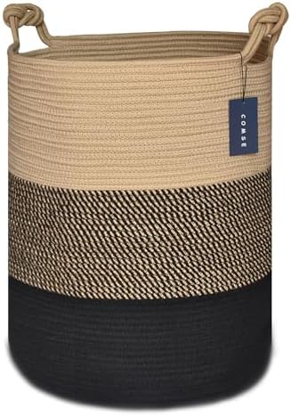 COMSE Tall Woven Blanket & Laundry Basket, 72L, Brown & Black by COMSE