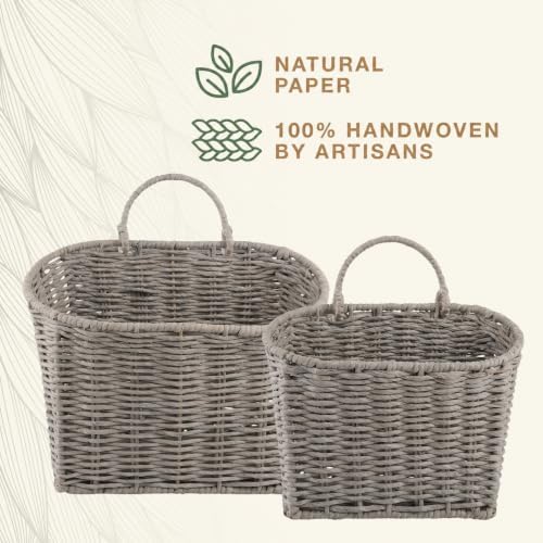 84ECO Set of 2 Grey Woven Paper Rope Hanging Baskets for Organizing, Front Door, Mail, Flowers - Image 6