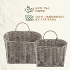 84ECO Set of 2 Grey Woven Paper Rope Hanging Baskets for Organizing, Front Door, Mail, Flowers - Image 6