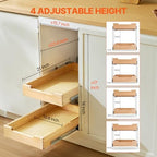 VEVOR 2 Tier Pull Out Cabinet Organizer, 14" W x 21" D Cabinet Drawer, Soft Close Slide out Shelf, Heavy-Duty Sliding Wood Drawer, Adjustable Base Cabinet Organization for Kitchen Pantry Bathroom - Image 5
