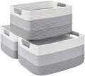 3 Pack Large Storage Basket for Organizing, 17.5"x13"x7" Woven Basket for Shelves, Closet Cube Storage Bins with Wrapped Handle, Cotton Rope Baskets for Kitchen, Clothes, Toys(Gradient Grey) by Degeyoyo
