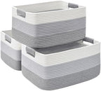 3 Pack Large Storage Basket for Organizing, 17.5"x13"x7" Woven Basket for Shelves, Closet Cube Storage Bins with Wrapped Handle, Cotton Rope Baskets for Kitchen, Clothes, Toys(Gradient Grey) by Degeyoyo