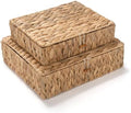 Wicker Storage Basket with Lid, Flat Water Hyacinth Baskets, Shallow Woven Basket for Shlef, Decorative Storage Boxes for Organizing by XIMISISE