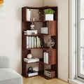 6-Tier L-Shaped Corner Bookshelf, 63" Tall Freestanding Wood Grain Corner Bookcase with Safety Baffle, Space-Saving Corner Shelf Storage for Living Room, Bedroom, Home Office, Walnut by Cuzobro