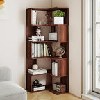 6-Tier L-Shaped Corner Bookshelf, 63" Tall Freestanding Wood Grain Corner Bookcase with Safety Baffle, Space-Saving Corner Shelf Storage for Living Room, Bedroom, Home Office, Walnut by Cuzobro