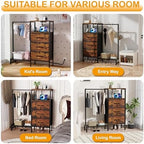 Dresser for Bedroom with Hanging Rack, 3 Drawers Closet with Charging Station, Fabric Chest of Drawers with Clothes Rack, Storage Organzier for Hallway Entryway, Brown - Image 5