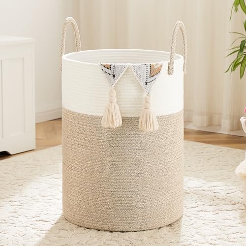 Artfeel Laundry Basket,Woven Cotton Rope Laundry Hamper,100L for Decorative Storage of Dirty Clothes,Toys and Blankets in Bathroom,Baby Room and Living Room by Artfeel