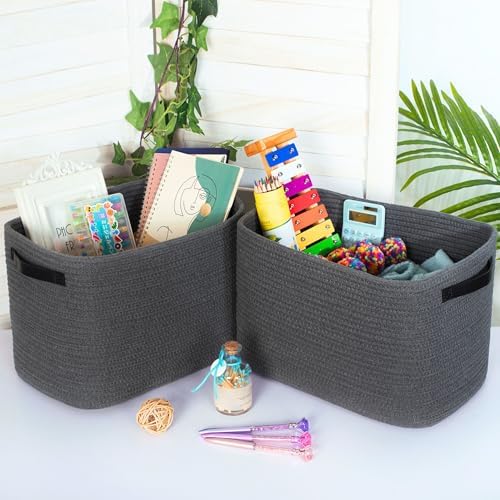 MINTWOOD Design 3-Pack Decorative Woven Storage Baskets for Shelves, Cube Bin Box for Organizing Books, Shoes, Dog Toys, Pantry Closet and Living Room Organizer, Charcoal / Black - Image 3