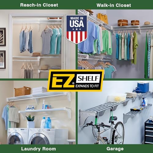 EZ Shelf - Hanging Shelf - Closet Rod - Expands 17.5-27” - White, Closet Shelves - Strong, Holds 200 lbs - DIY, Easy Install - to 2 Side Walls - Alternative to Wire Shelving - Image 5