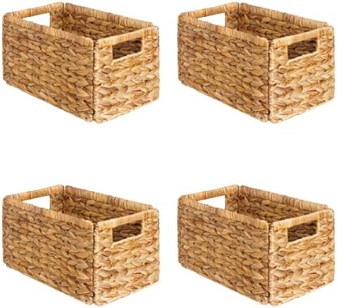 SpaceAid 4 Pack Wicker Basket, Storage Baskets for Organizing, Woven Rattan Basket with Handles for Shelves, Water Hyacinth Large Cube Organizer Storage Bin, 13x8.2x7 inch, Natural by SpaceAid
