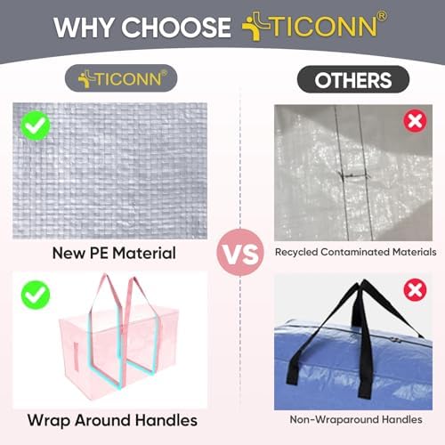TICONN 8 Pack Extra Large Moving Bags Heavy Duty with Zippers & Carrying Handles, Durable Storage Bags Moving Boxes for Closet Organizers and Storage (8 Pack, Coral) - Image 4