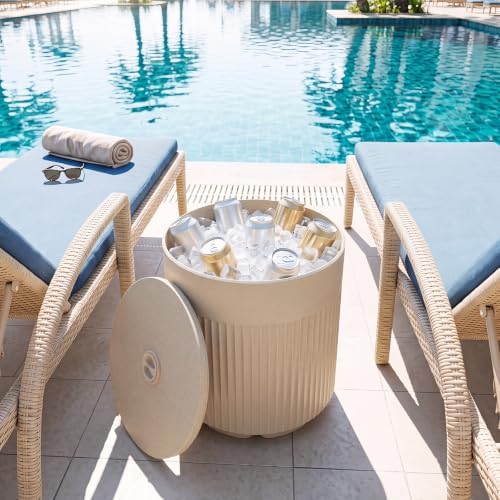 Tangkula 3-in-1 Umbrella Side Table (Beige) - Image 2