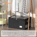 Shoe Organizer for Closet, Shoe Box Storage Containers Fit 18 Pairs Foldable Shoe Storage Bins with Clear Cover & Adjustable Dividers for Shoes Blankets Linen Clothing (Black, (24.4*16.5*12.9)x1) - Image 2
