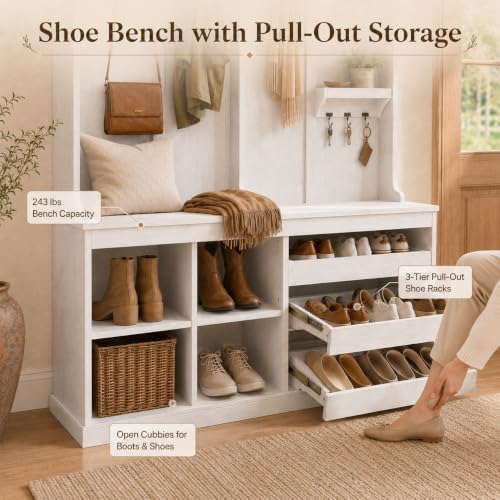 Einhomn 70” Hall Tree with Bench and Adjustable Shoe Storage - Image 5