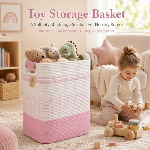 Laundry Hamper, Cotton Rope Laundry Basket with Leather Handles, 22.5-Gallon/85 L Large Clothes Hampers for Laundry, Woven Laundry Baskets for Blankets, Clothing, Bedroom, Living Room, Nursery - Image 2