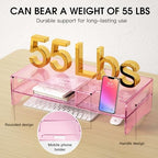 Pink Acrylic Monitor Riser, 2-Tier Desk Computer Stand With Storage & Phone Holder - Image 5
