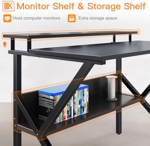ODK 27.5 Inch Small Desk with Storage & Monitor Stand, Black - Image 5