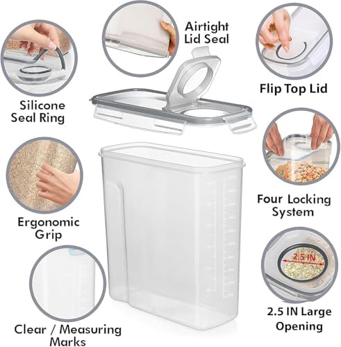 Shazo 2 Pack (6.3L / 213OZ) EXTRA Large Airtight Food Storage Cereal Containers for Bulk Food Storage BPA-Free Plastic Container, Pantry Organization and Canister for Rice, Pasta, Sugar & Flour - Image 5
