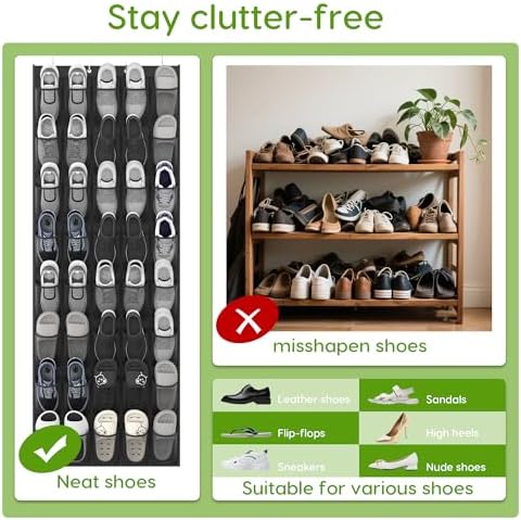 Over the Door Shoe Organizer with 40 Large Breathable Mesh Pockets, Space Saving Shoe Holder, Hanging Shoe Rack for Entryway Bedroom Closet Storage (Black, 80 Pockets) - Image 6