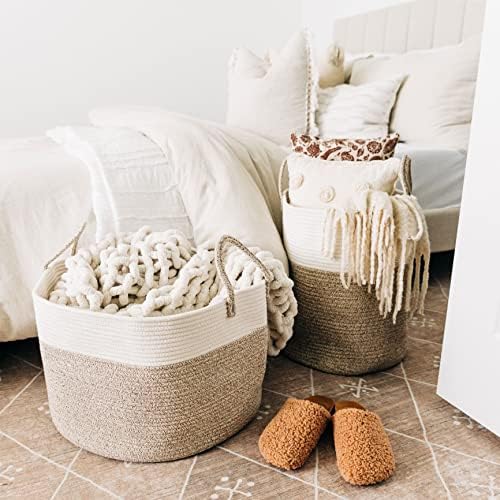 OrganiHaus Round Toy Basket & Blanket Basket, Cotton Rope 20x13" - Image 5