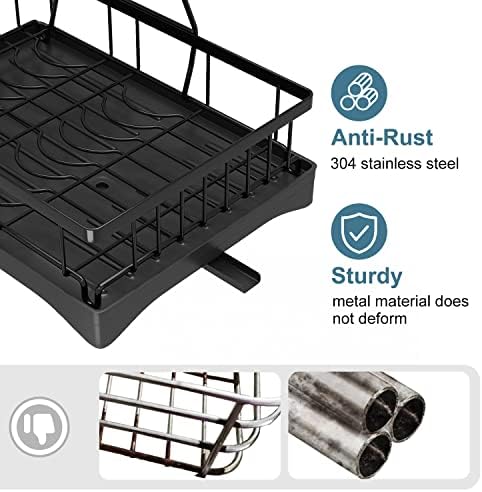 Dish Drying Rack, 2 Tier Dish Racks for Kitchen Counter | Large Stainless Steel Kitchen Dish Drying Rack with Drainboard, Detachable Dish Drainers with Utensil Holders - Image 4
