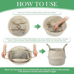 Qunclay 4 Pack Woven Seagrass Baskets Belly Basket Folding Boho Plant Pot with Handles Round Decorative Wicker Large Indoor Planter for Home Outdoor Tree Planters Decor(Natural, White) - Image 4