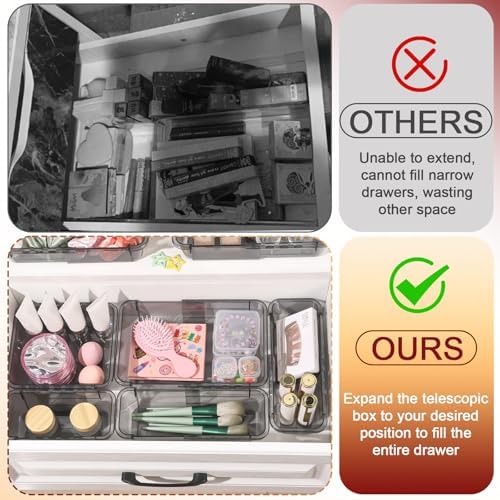 8 PCS Black Expandable Drawer Organizer, Medium Drawer Organizers and Storage, Vanity Dividers, Acrylic Storage Bins for Makeup, Jewelry Gadgets for Kitchen, Bedroom, Bathroom, Office - Image 5