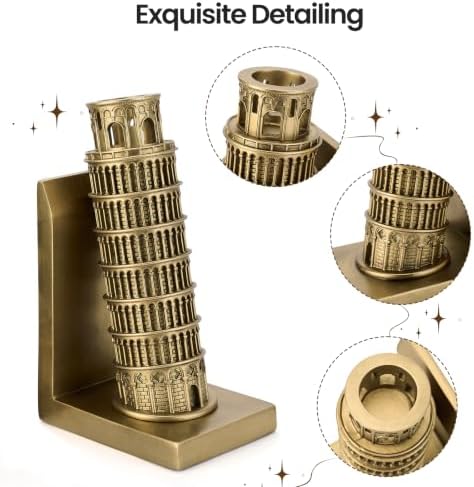 Leaning Tower of Pisa Bookends, Decorative Book Ends for Heavy Books - Image 4