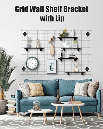 3 Pcs 16"x 6" Wooden Grid Wall Shelf with Metal Brackets - Image 3