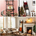 Farmhouse Wooden Blanket Ladder with Removable Hooks Black 6-Tier - Image 4