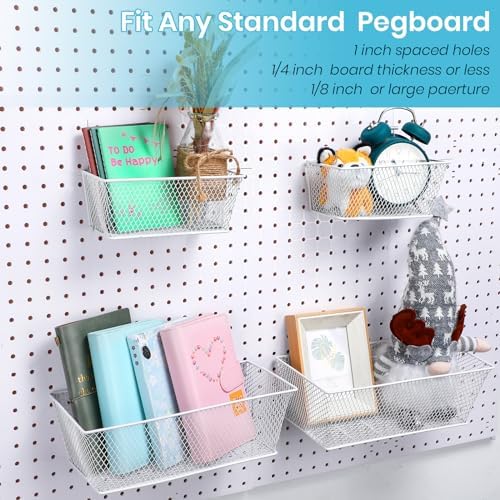 Sieral 4 Pcs Metal Pegboard Baskets Wire Organizer, Medium, Large, White - Image 2