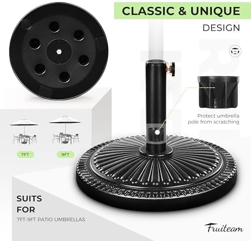 FRUITEAM 17.8" 33 lbs Round Patio Umbrella Base Pre-Filled Umbrella Stand Sun-Flower-Pattern Heavy Duty Market Umbrella Base Stand for Patio, Outdoor, Swimming Pool, Black - Image 3