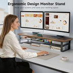 Dual Monitor Stand, 35.4 Inch Monitor Stand Riser for 2 Monitors, 2 Tiers Wood Desk Shelf with Storage, Desktop Organizer Stand for Computer, Laptop, Printer, TV - Image 6