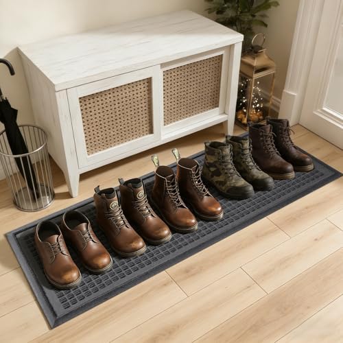 HIYARD Boot Tray for Entryway, Non-Slip Shoe Tray Drying Mat, Waterproof Boot Mat for Muddy Boots, Heavy Duty Shoe Storage Trays, Indoor/Outdoor Use, 16x47 inches, Grey by HIYARD